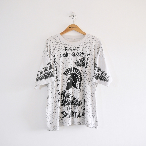 Vintage 300 Film This Is Sparta Allover Graphic Shirt - White Black - Size XL - Picture 2 of 5